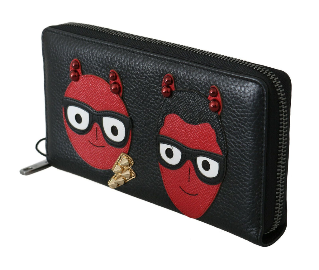 Dolce & Gabbana Black Red Leather #DGFAMILY Zipper Continental Wallet - Luxe & Glitz