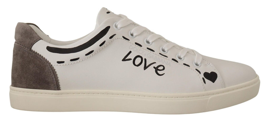 Dolce & Gabbana White Leather Gray LOVE Casual Sneakers Shoes Dolce & Gabbana