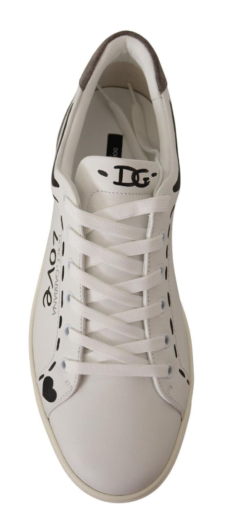 Dolce & Gabbana White Leather Gray LOVE Casual Sneakers Shoes Dolce & Gabbana