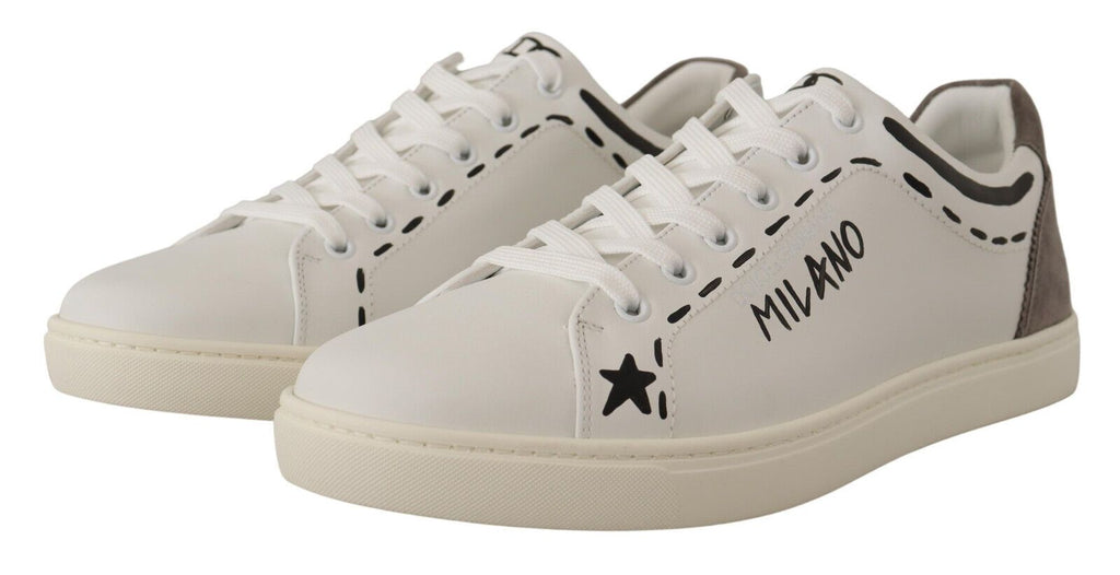 Dolce & Gabbana White Leather Gray LOVE Casual Sneakers Shoes Dolce & Gabbana