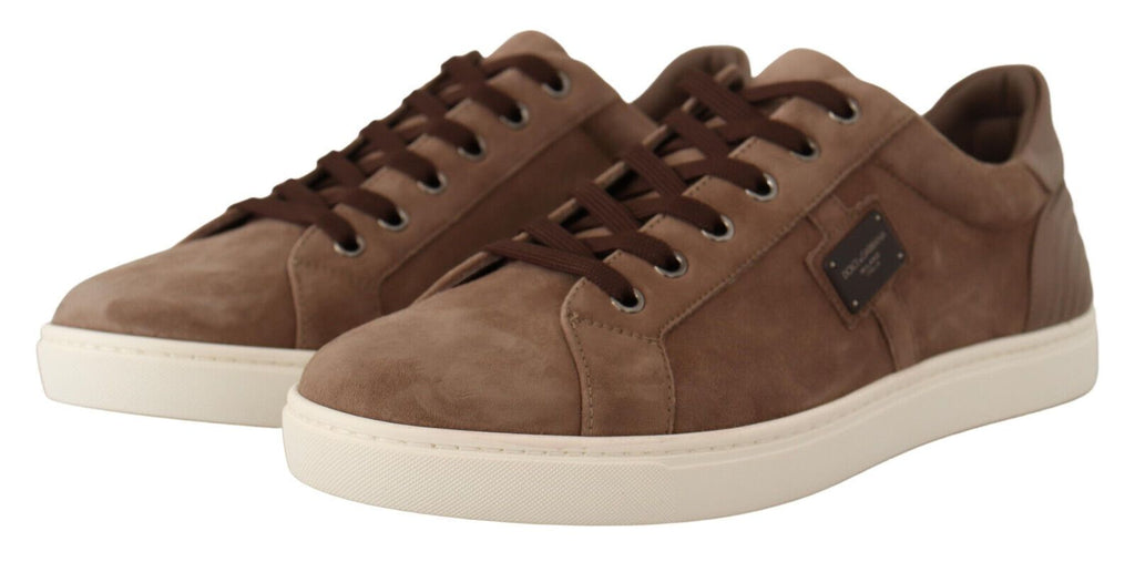 Dolce & Gabbana Brown Suede Leather Sneakers Shoes Dolce & Gabbana
