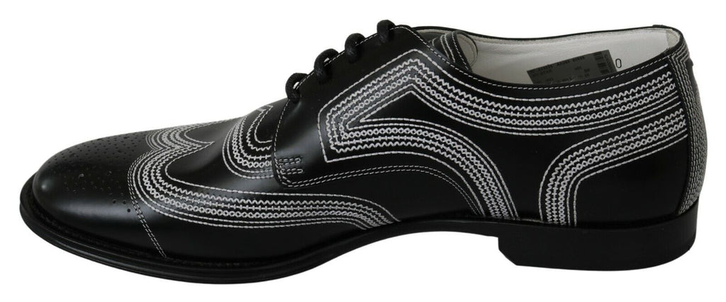 Dolce & Gabbana Black Leather Derby Formal White Lace Shoes Dolce & Gabbana