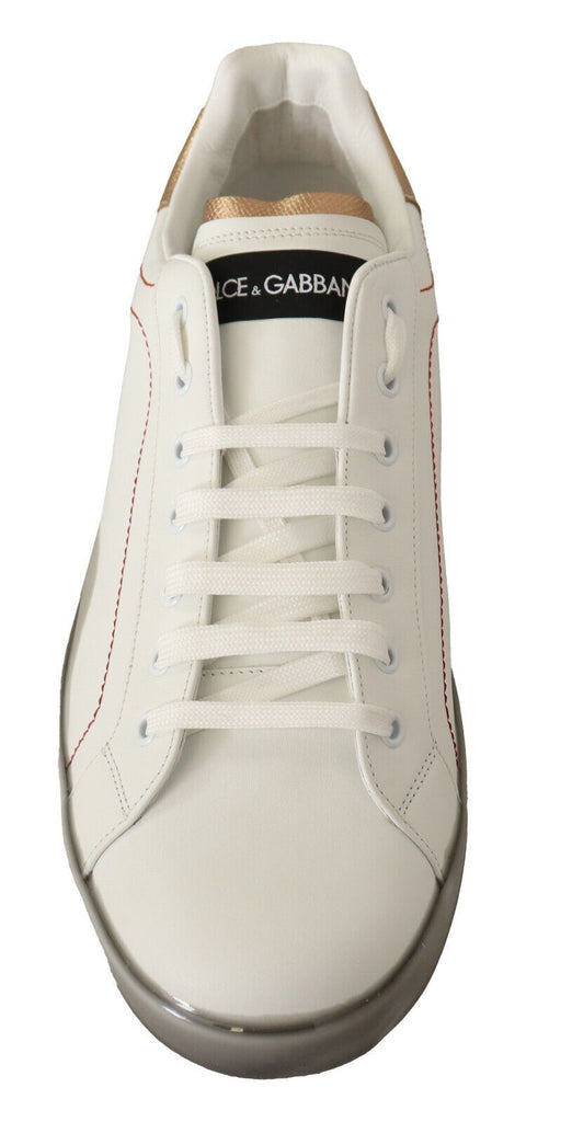 Dolce & Gabbana White Gold Leather Low Top Sneakers Casual Shoes Dolce & Gabbana