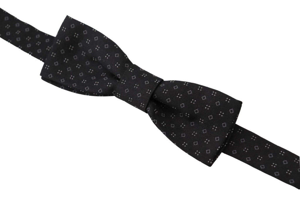 Dolce & Gabbana Black Pattern Silk Adjustable Neck Papillon Bow Tie - Luxe & Glitz