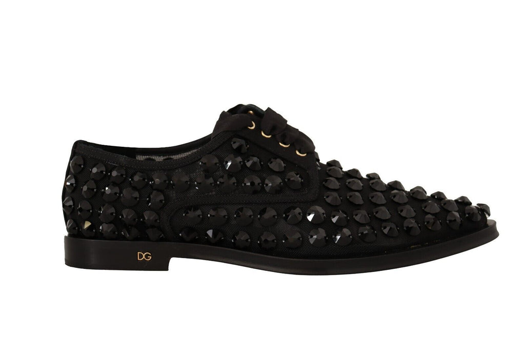 Dolce & Gabbana Black Lace Up Studded Formal Flats Shoes Dolce & Gabbana