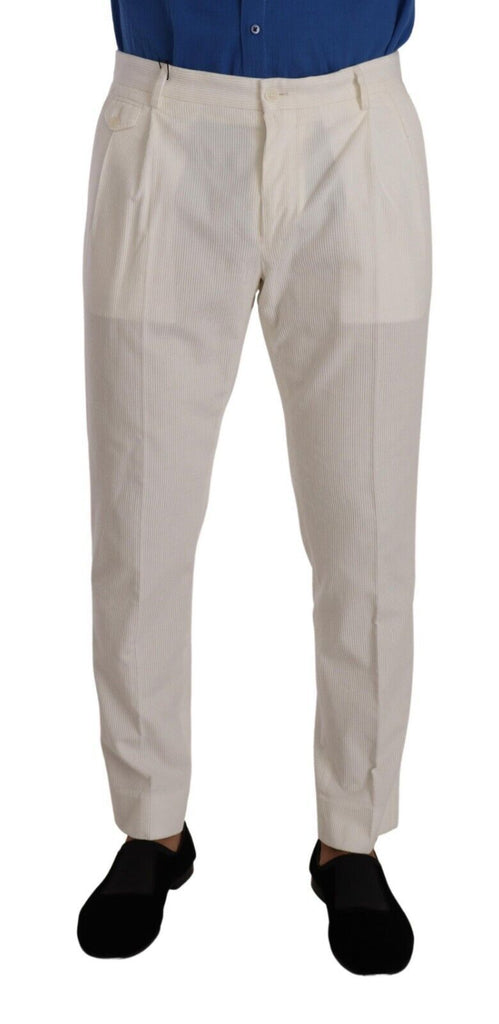 Dolce & Gabbana White Corduroy Cotton Men Tapered Pants Dolce & Gabbana