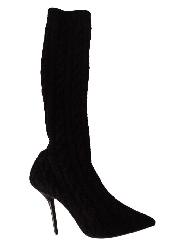 Dolce & Gabbana Black Stretch Socks Knee High Booties Shoes Dolce & Gabbana