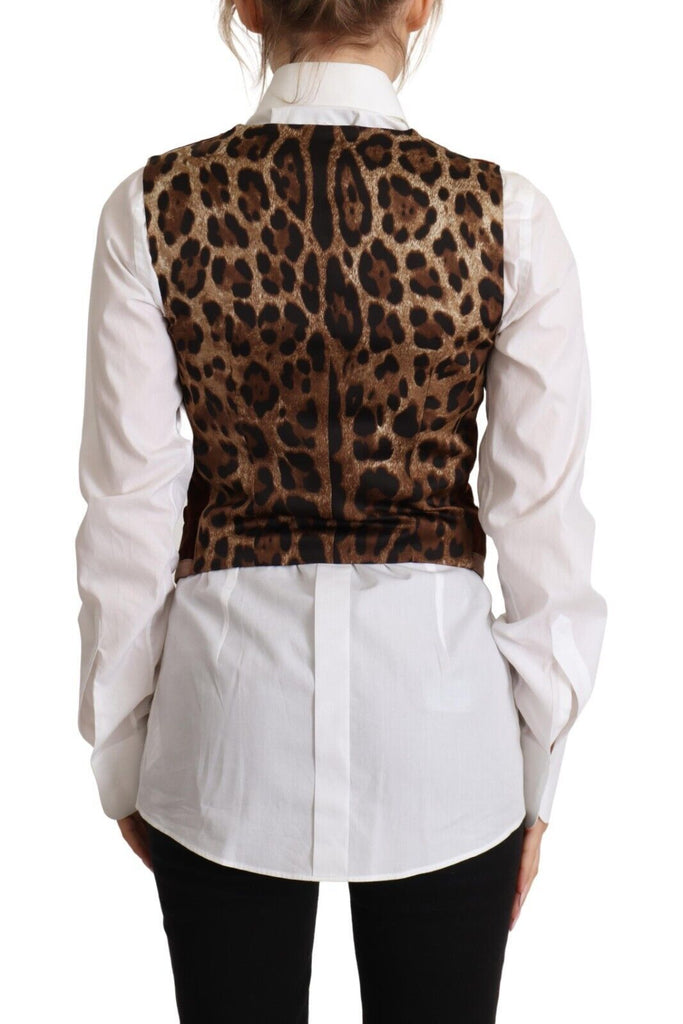 Dolce & Gabbana Brown Corduroy Leopard V-neck Sleeveless Vest Top Dolce & Gabbana