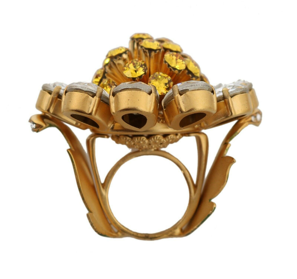 Dolce & Gabbana Gold Brass Yellow Crystal Flower Ring Dolce & Gabbana
