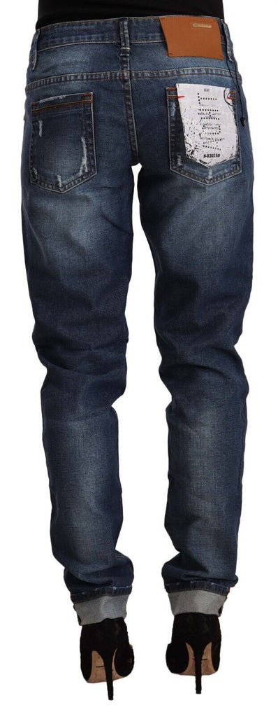 Acht Blue Washed Mid Waist Slim Fit Denim Folded Hem Jeans Acht