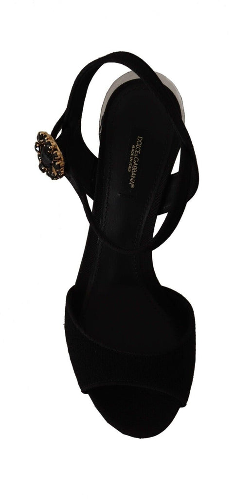 Dolce & Gabbana Black Crystals Ankle Strap Platform Sandals Shoes Dolce & Gabbana