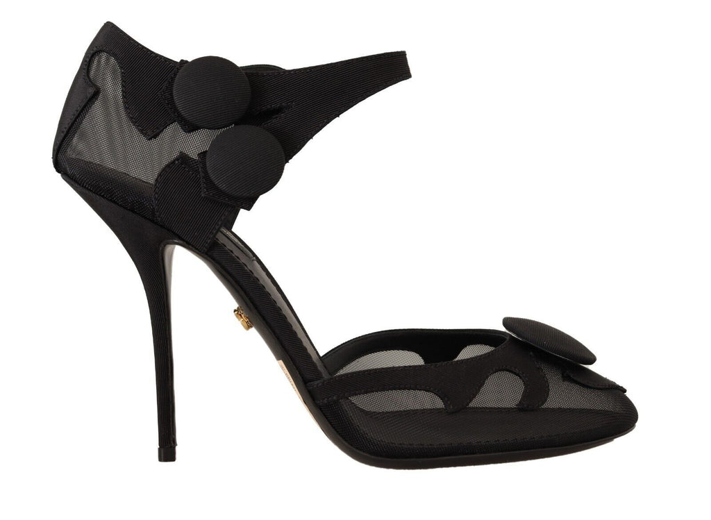 Dolce & Gabbana Black Mesh Ankle Strap Stiletto Pumps Shoes Dolce & Gabbana