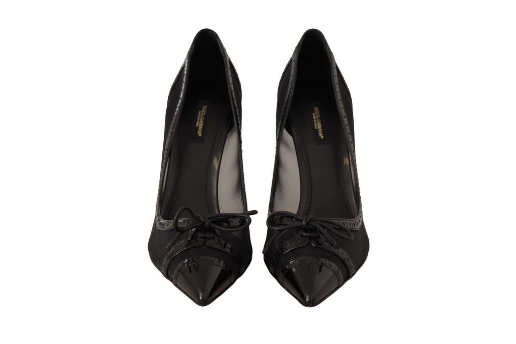 Dolce & Gabbana Black Mesh Leather Pointed Heels Pumps Shoes Dolce & Gabbana