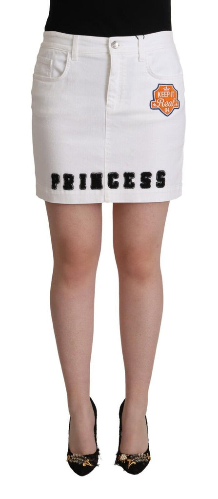 Dolce & Gabbana White Princess Embellish Mini Denim Pencil Cut Skirt Dolce & Gabbana