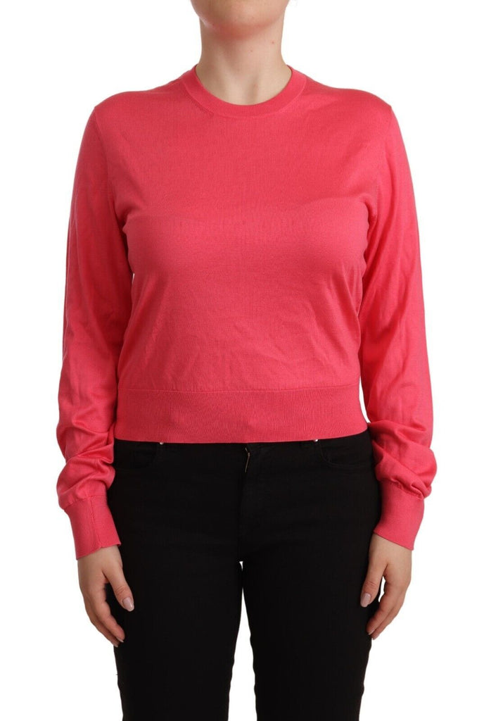 Dolce & Gabbana Pink Silk Crewneck Pullover Top Sweater Dolce & Gabbana