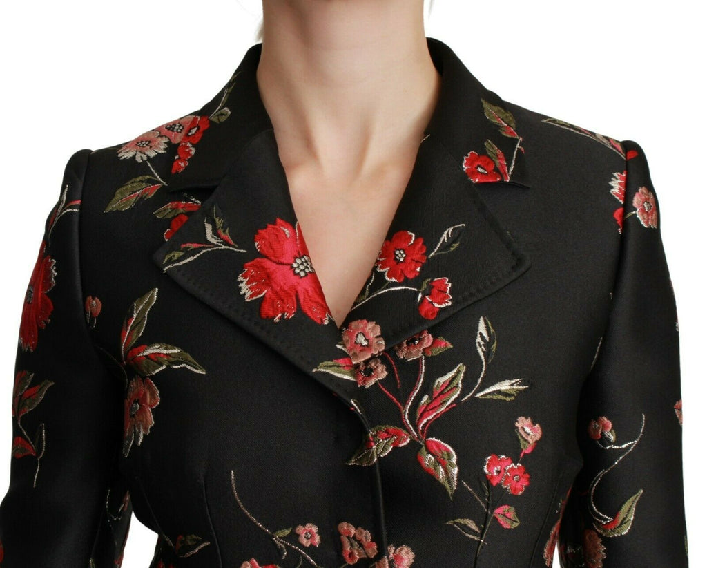 Dolce & Gabbana Black Floral Embroidered Jacket Coat Dolce & Gabbana