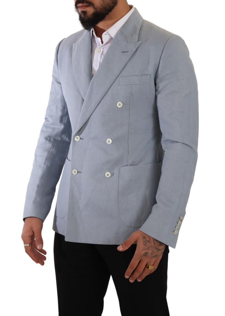 Dolce & Gabbana Blue Cotton Linen Slim Fit Jacket Coat Blazer Dolce & Gabbana