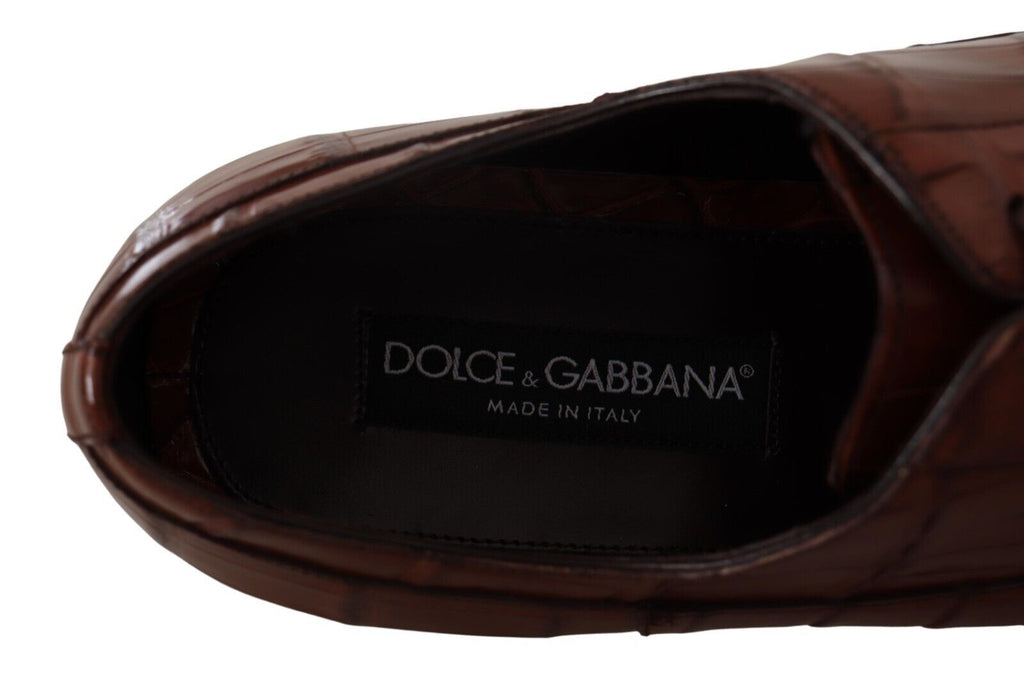 Dolce & Gabbana Brown Crocodile Leather Mens Formal Derby Shoes Dolce & Gabbana