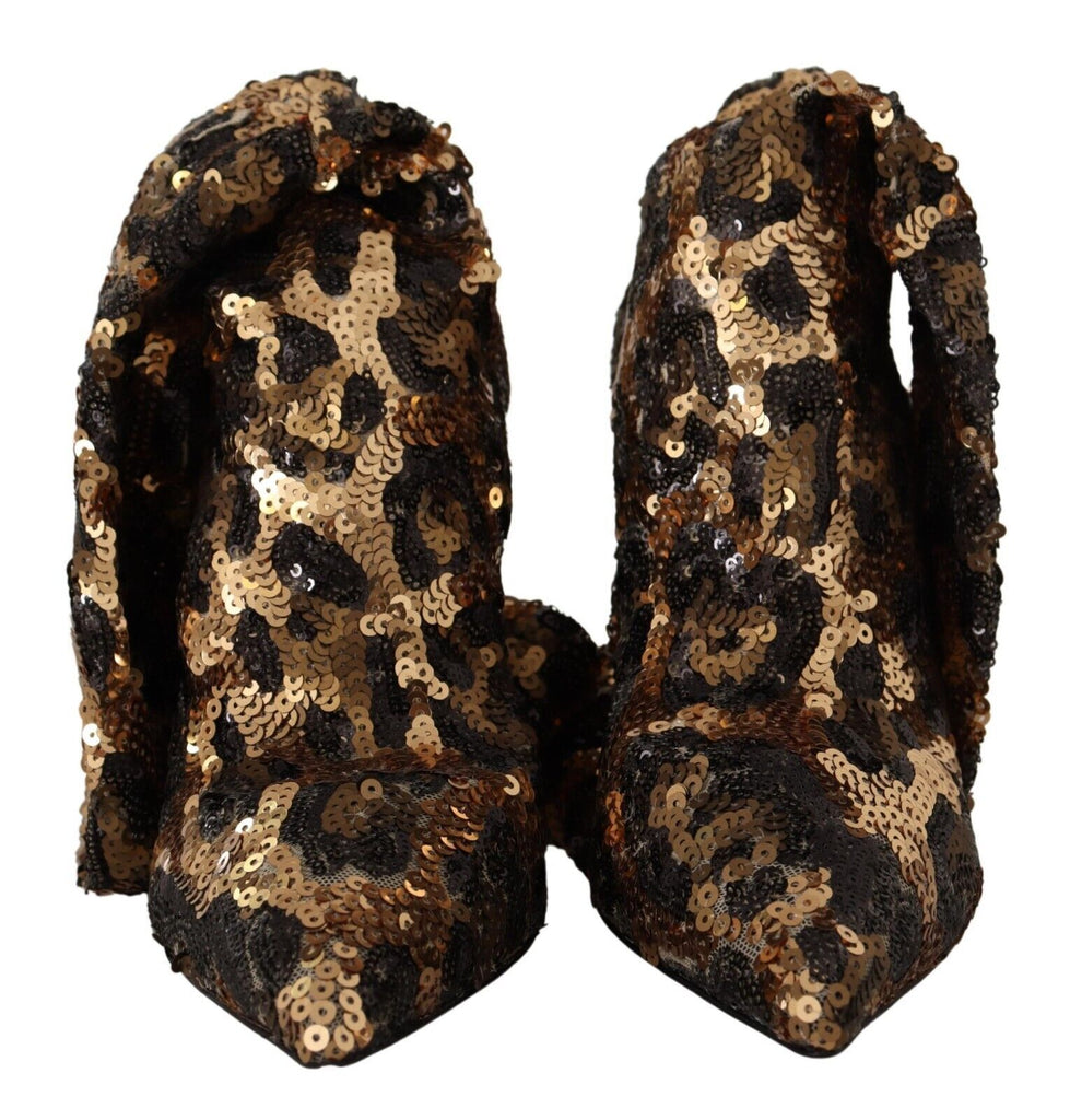 Dolce & Gabbana Gold Leopard Sequins Heels Boots Shoes Dolce & Gabbana