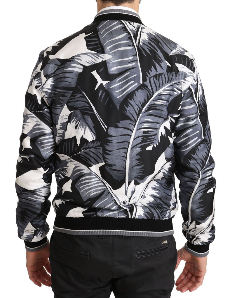 Dolce & Gabbana Black Silk Banana Leaf Print Bomber Jacket - Luxe & Glitz