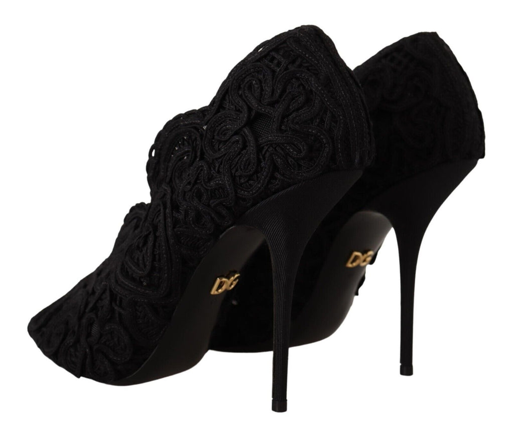 Dolce & Gabbana Black Cordonetto Ricamo Pump Open Toe Shoes Dolce & Gabbana