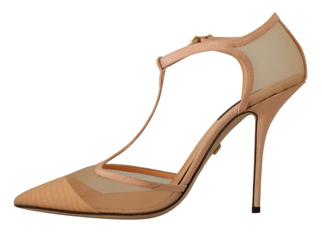 Dolce & Gabbana Beige Mesh T-strap Stiletto Heels Pumps Shoes Dolce & Gabbana
