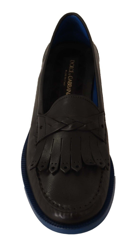 Dolce & Gabbana Black Leather Tassel Slip On Loafers Shoes Dolce & Gabbana