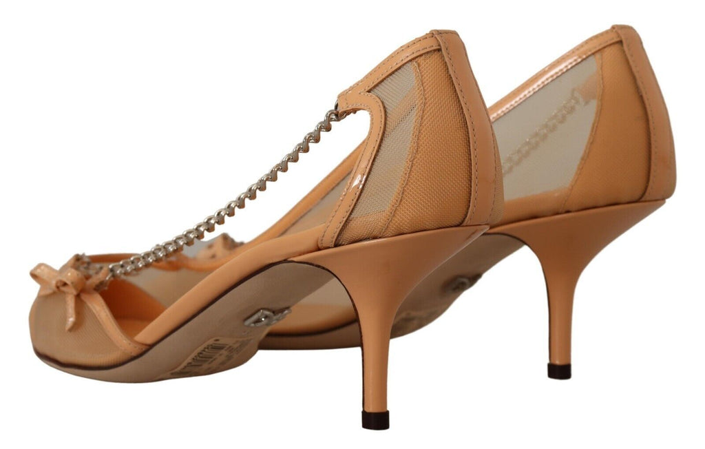 Dolce & Gabbana Peach Mesh Leather Chains Heels Pumps Shoes Dolce & Gabbana