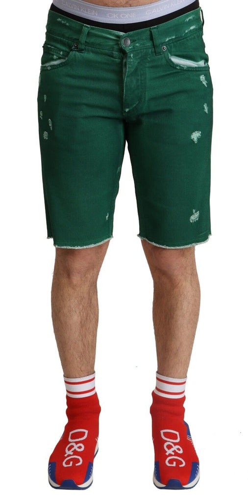 Dolce & Gabbana Green Tattered Cotton Men Denim Bermuda Shorts Dolce & Gabbana