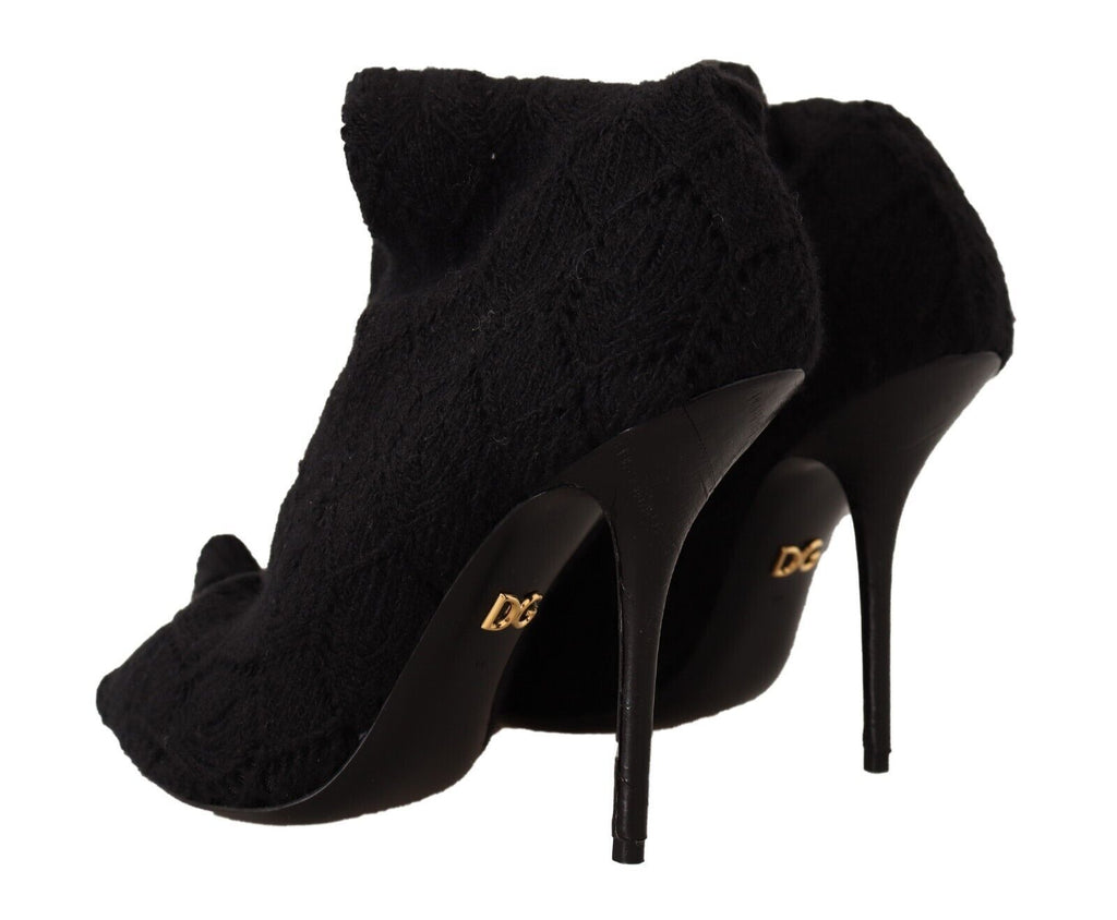 Dolce & Gabbana Black Stretch Socks Knee High Booties Shoes Dolce & Gabbana