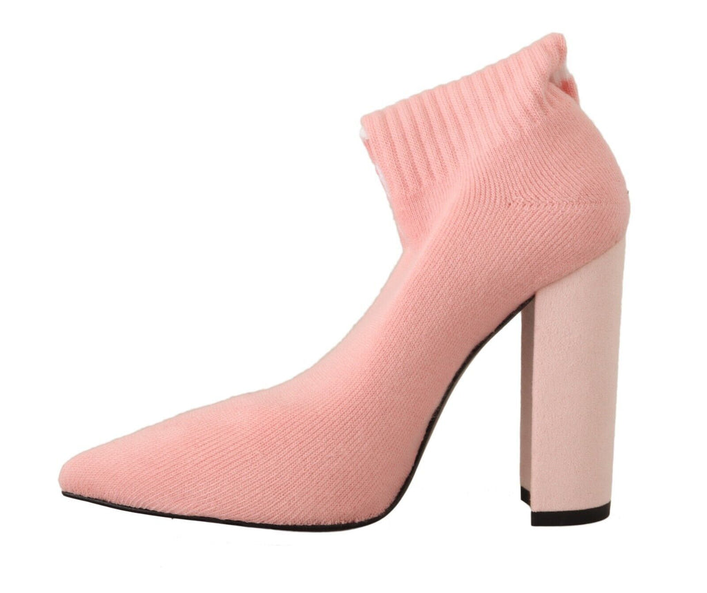 GCDS Pink Suede Logo Socks Block Heel Ankle Boots Shoes GCDS