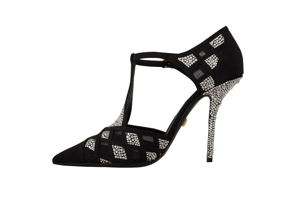 Dolce & Gabbana Black Crystals T-strap Heels Pumps Shoes Dolce & Gabbana