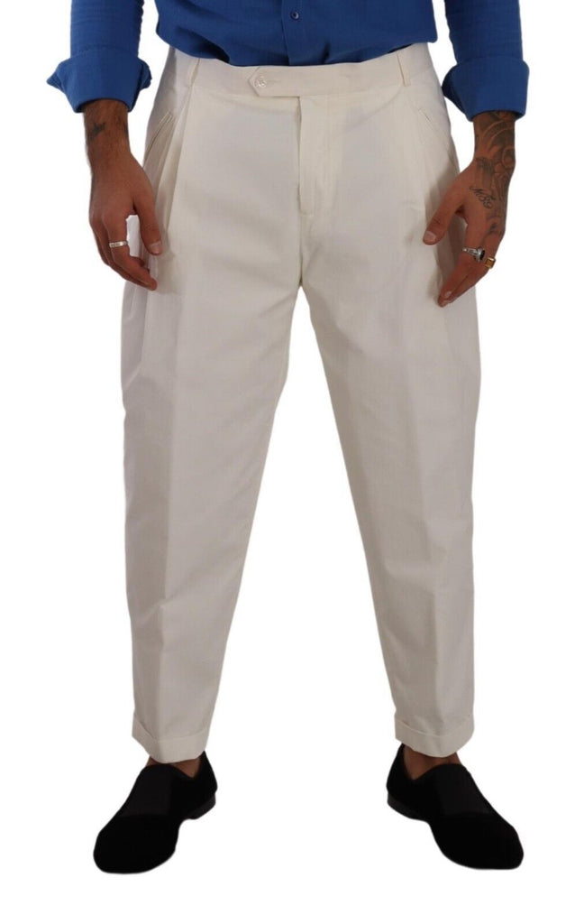 Dolce & Gabbana White Cotton Tapered Men Trouser Dress Pants Dolce & Gabbana