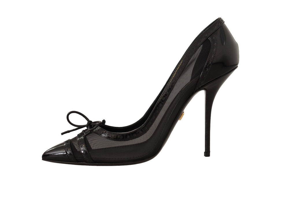 Dolce & Gabbana Black Mesh Leather Pointed Heels Pumps Shoes Dolce & Gabbana