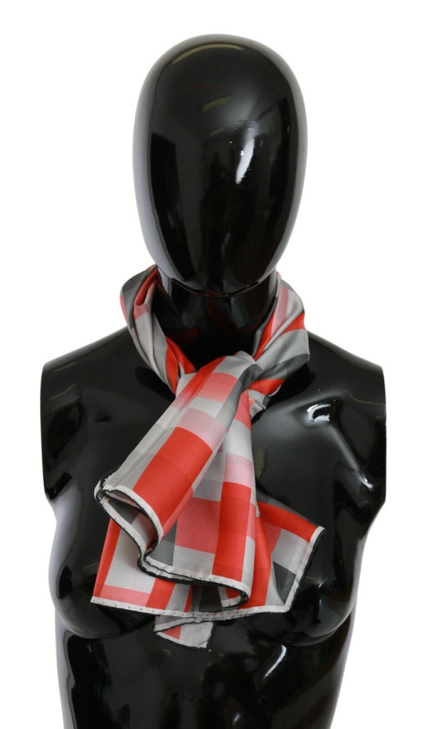 Costume National Gray Red Silk Shawl Foulard Wrap  Scarf - Luxe & Glitz