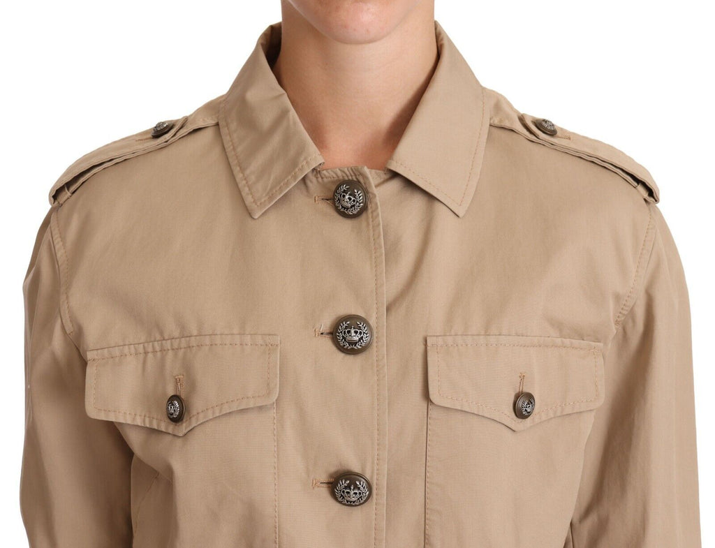 Dolce & Gabbana Beige Cropped Fitted Cotton Coat Jacket - Luxe & Glitz