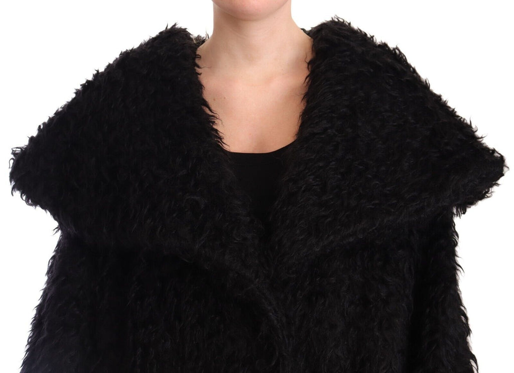 Dolce & Gabbana Black Mohair Fur Cape Trench Coat Jacket - Luxe & Glitz