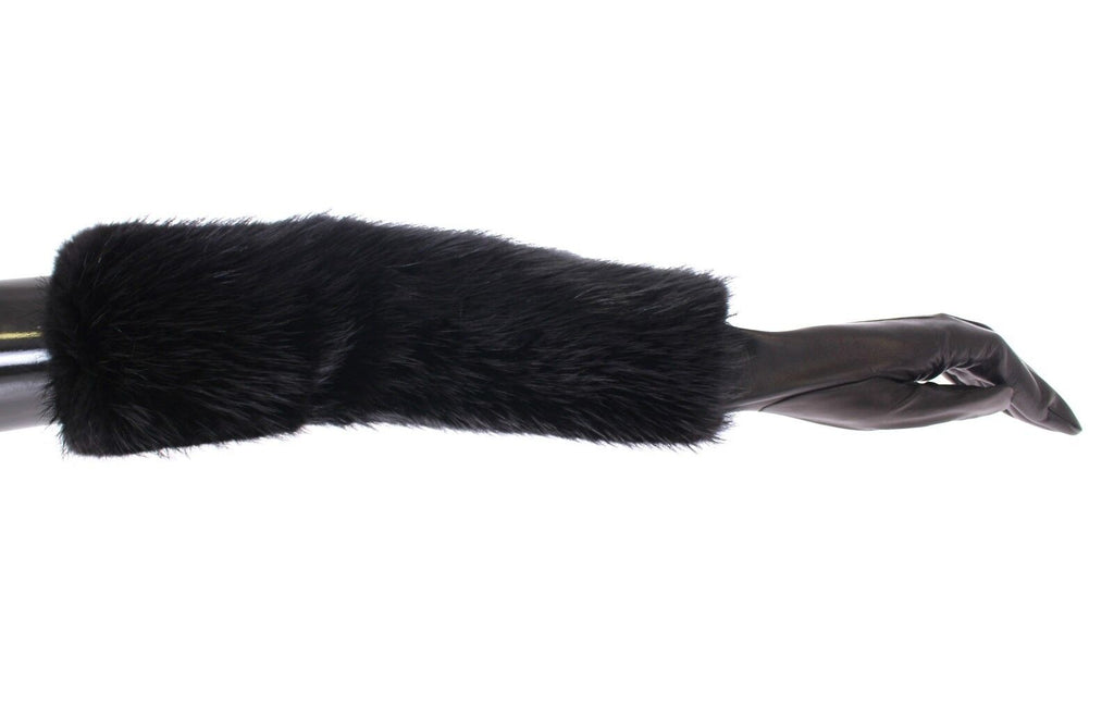 Dolce & Gabbana Black Beaver Fur Lambskin Leather Elbow Gloves - Luxe & Glitz