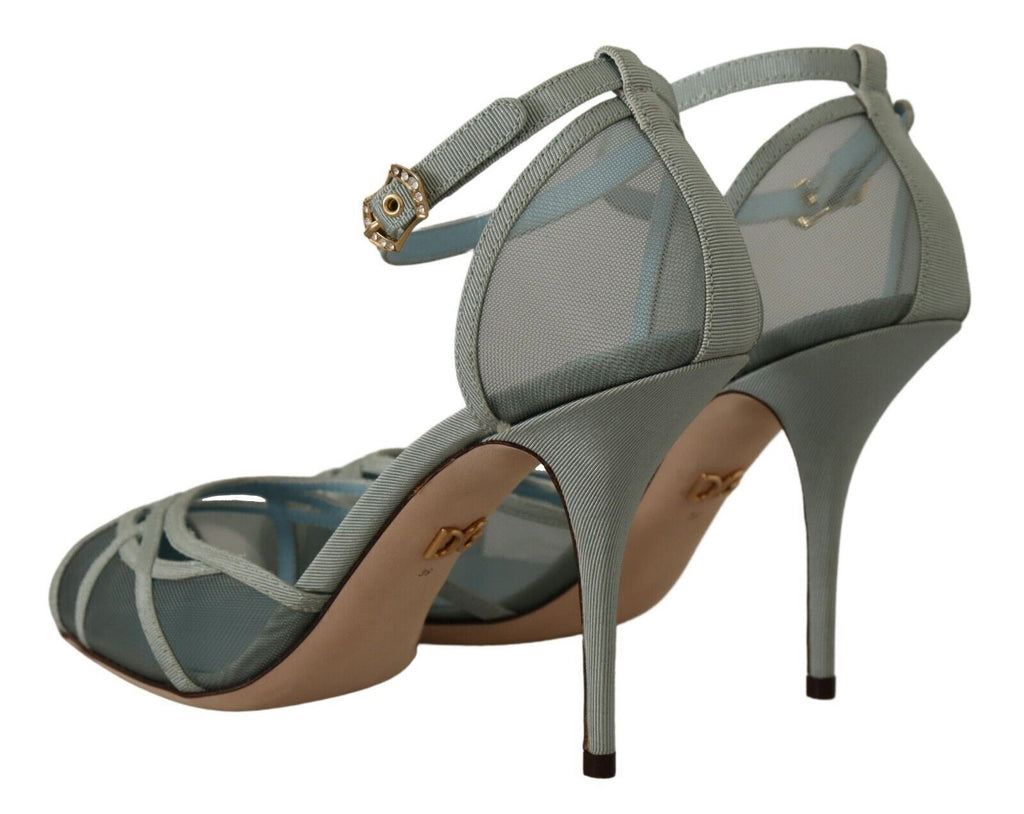 Dolce & Gabbana Blue Mesh Ankle Strap Heels Sandals Shoes Dolce & Gabbana
