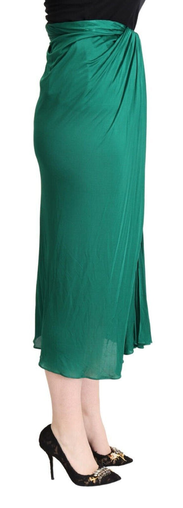Dolce & Gabbana Dark Green High Waist Midi Pencil Cut Pleated Skirt Dolce & Gabbana