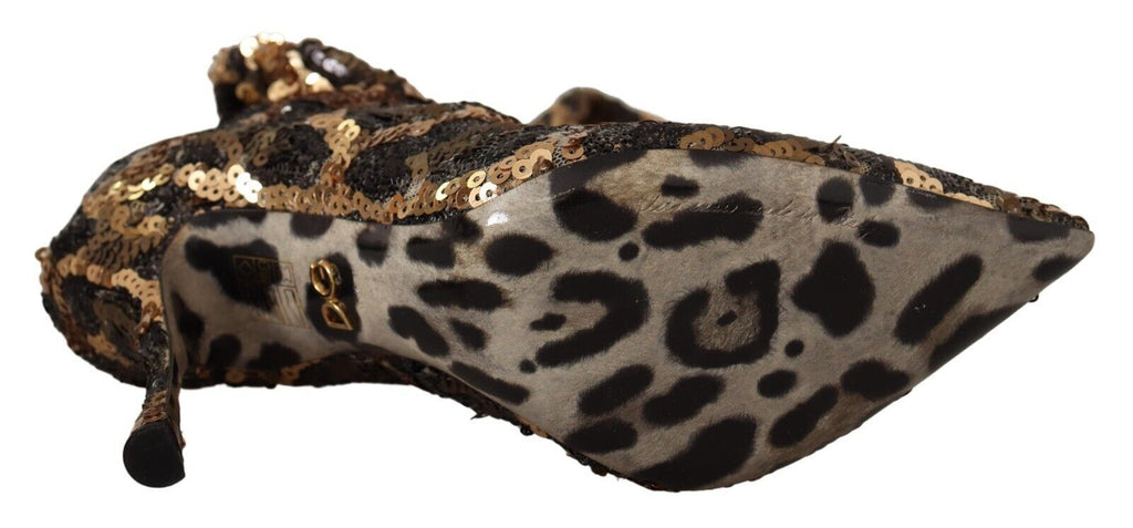 Dolce & Gabbana Gold Leopard Sequins Heels Boots Shoes Dolce & Gabbana