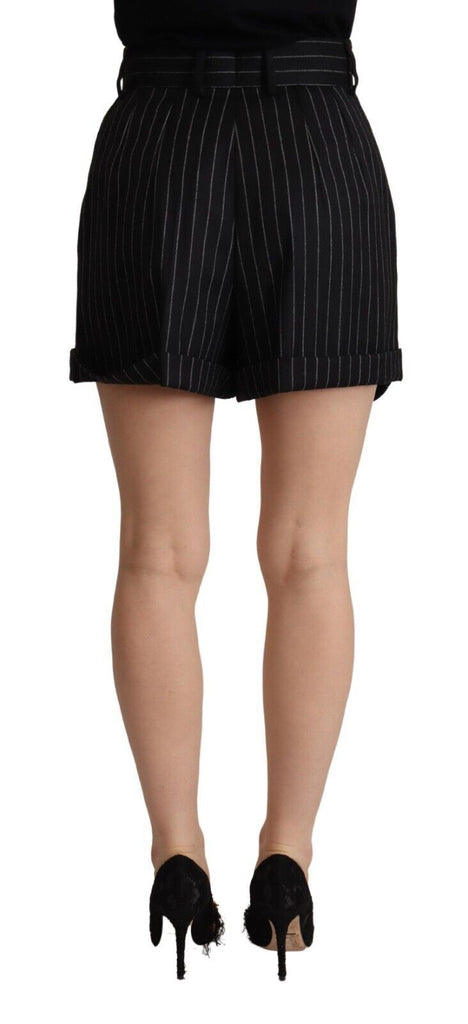 Dolce & Gabbana Black Stripes Wool High Waist Trouser Bermuda Shorts Dolce & Gabbana