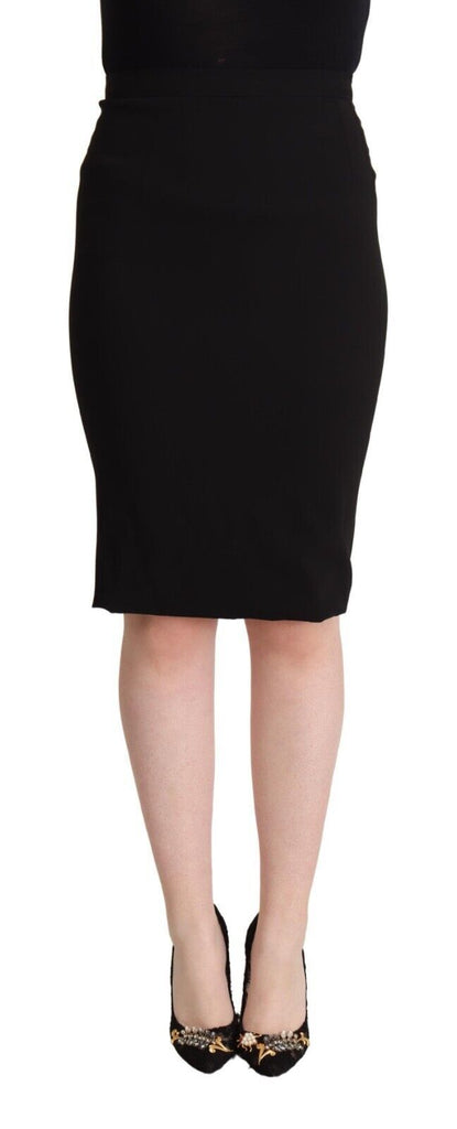 Dolce & Gabbana Black High Waist Knee Length Pencil Cut Skirt Dolce & Gabbana