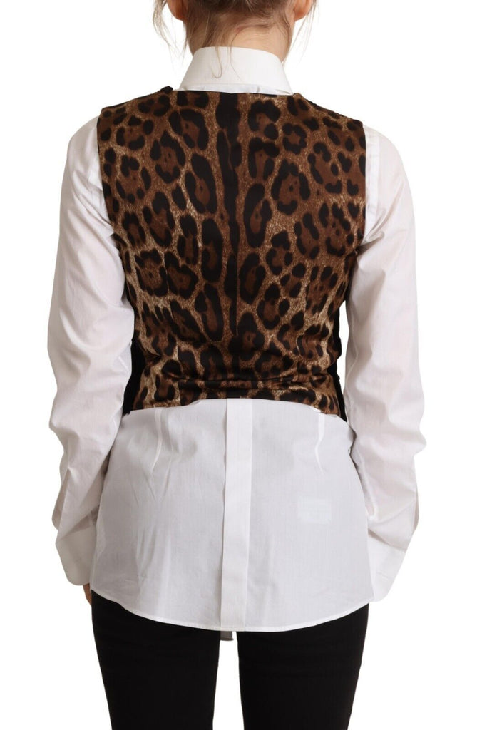Dolce & Gabbana Black V-neck Leopard Corduroy Button Vest Top Dolce & Gabbana