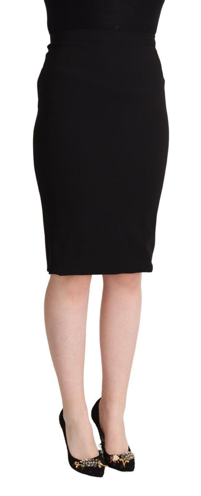 Dolce & Gabbana Black High Waist Knee Length Pencil Cut Skirt Dolce & Gabbana