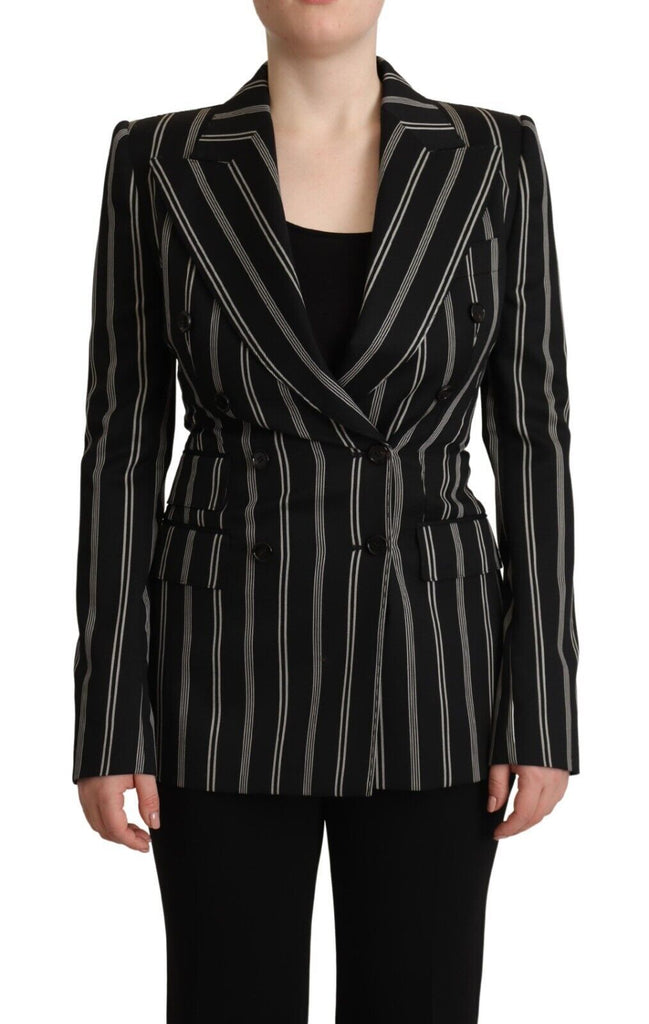 Dolce & Gabbana Black White Stripes Wool Long Sleeves Jacket Dolce & Gabbana