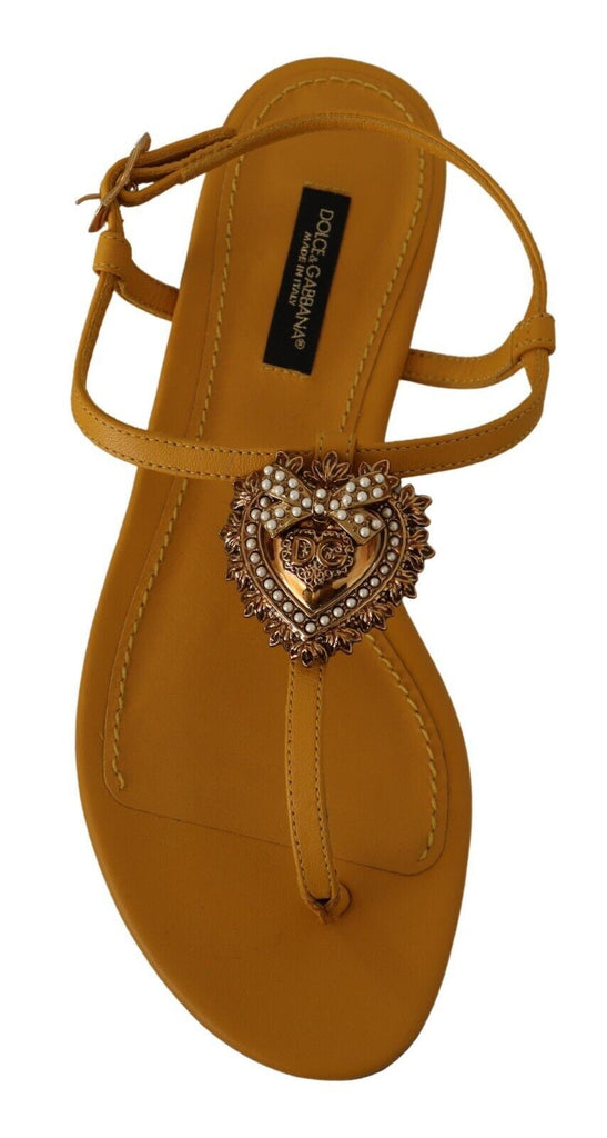 Dolce & Gabbana Mustard Leather Devotion Flats Sandals Shoes Dolce & Gabbana