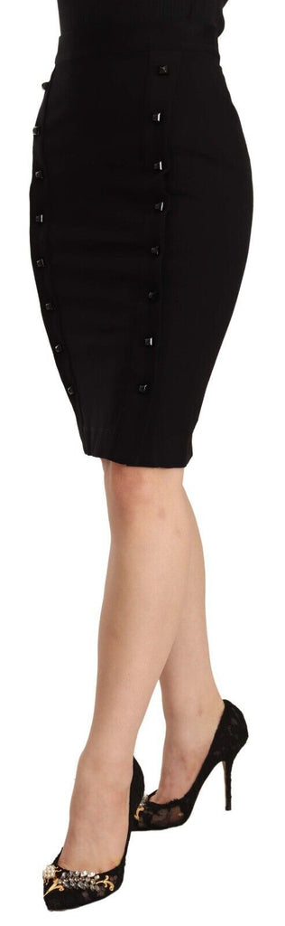 GF Ferre Black High Waist Viscose Knee Length Pencil Cut Skirt GF Ferre
