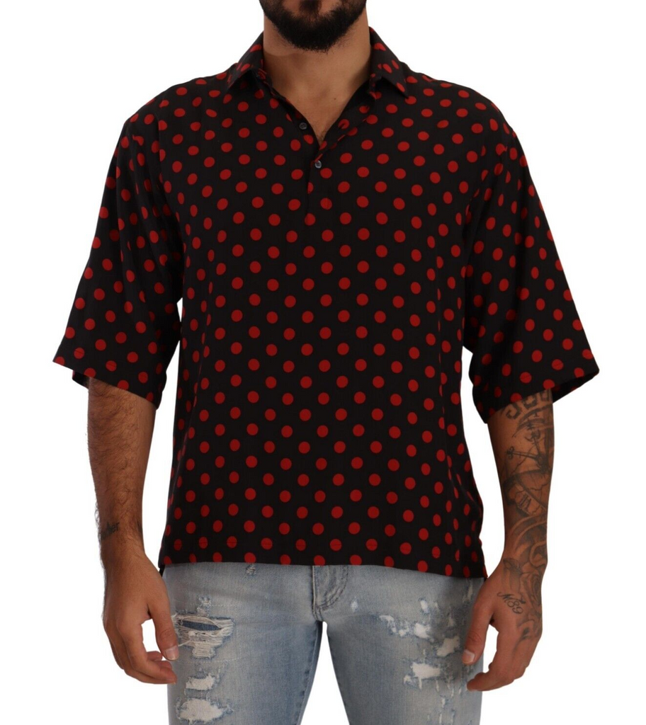 Dolce & Gabbana Red Black Silk Polka Dots Short Sleeves Shirt Dolce & Gabbana