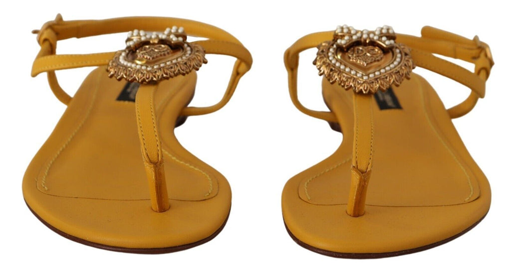 Dolce & Gabbana Mustard Leather Devotion Flats Sandals Shoes Dolce & Gabbana